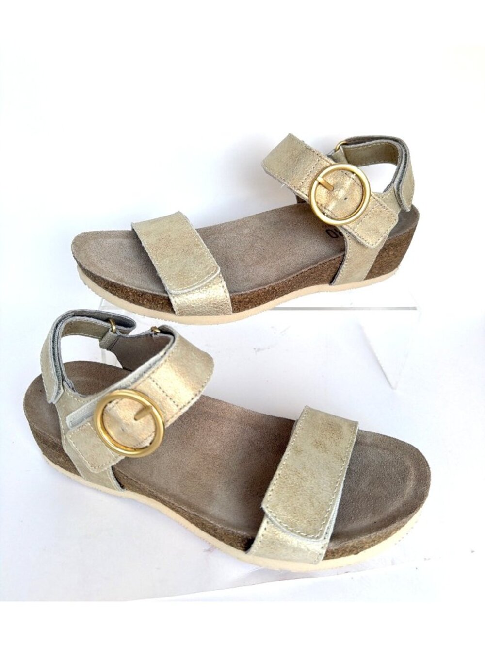 Munro Sintra Gold Tan Combo Leather Wedge Sandals Womens Size 7N